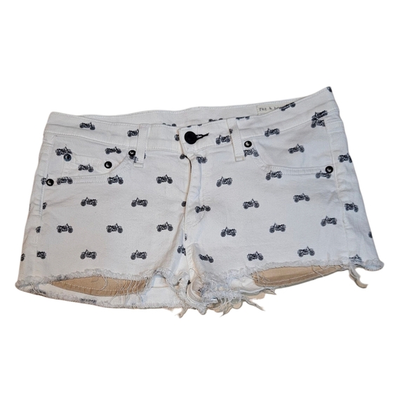Rag & Bone Mila Motorcycle Print White Moto Cutoff Denim Jean Shorts size 26 - Picture 2 of 7